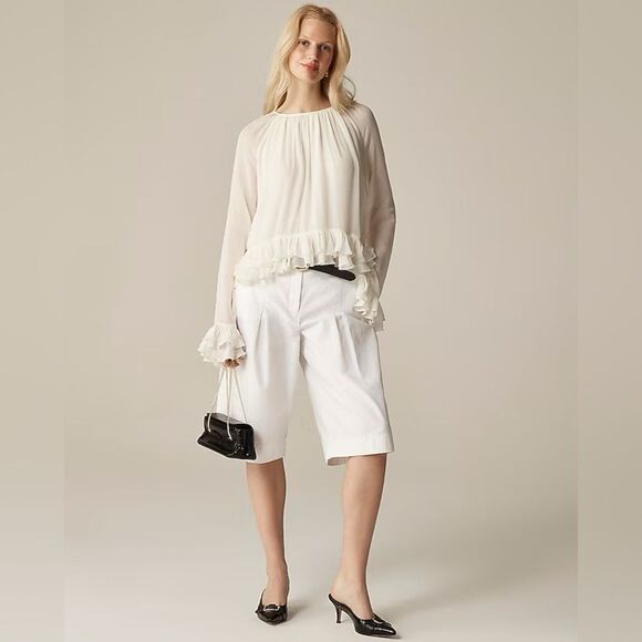 NWT J CREW Collection ruffle top in viscose chiffon in Ivory - Picture 3 of 8